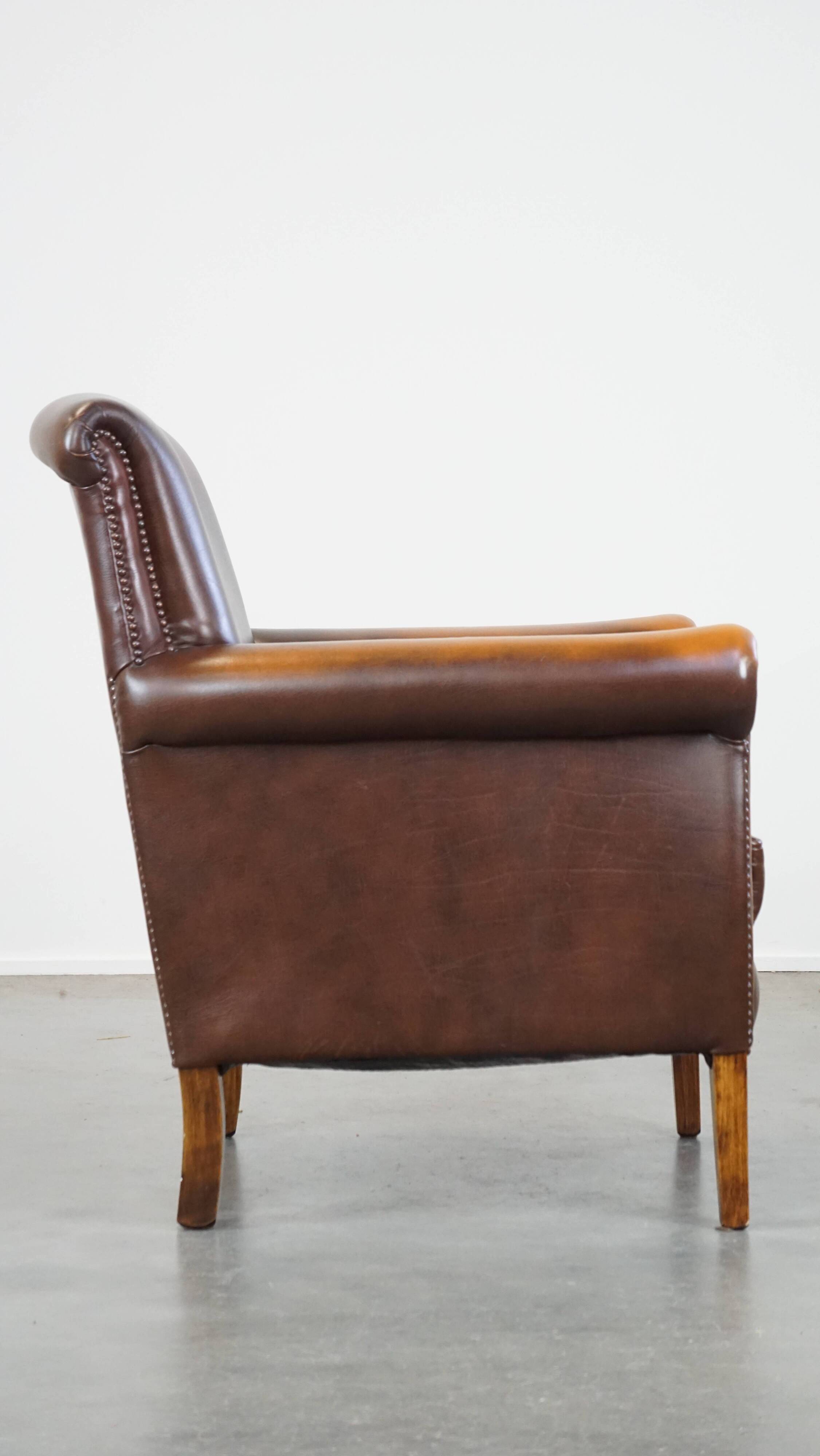Dark brown cow leather English style armchair
