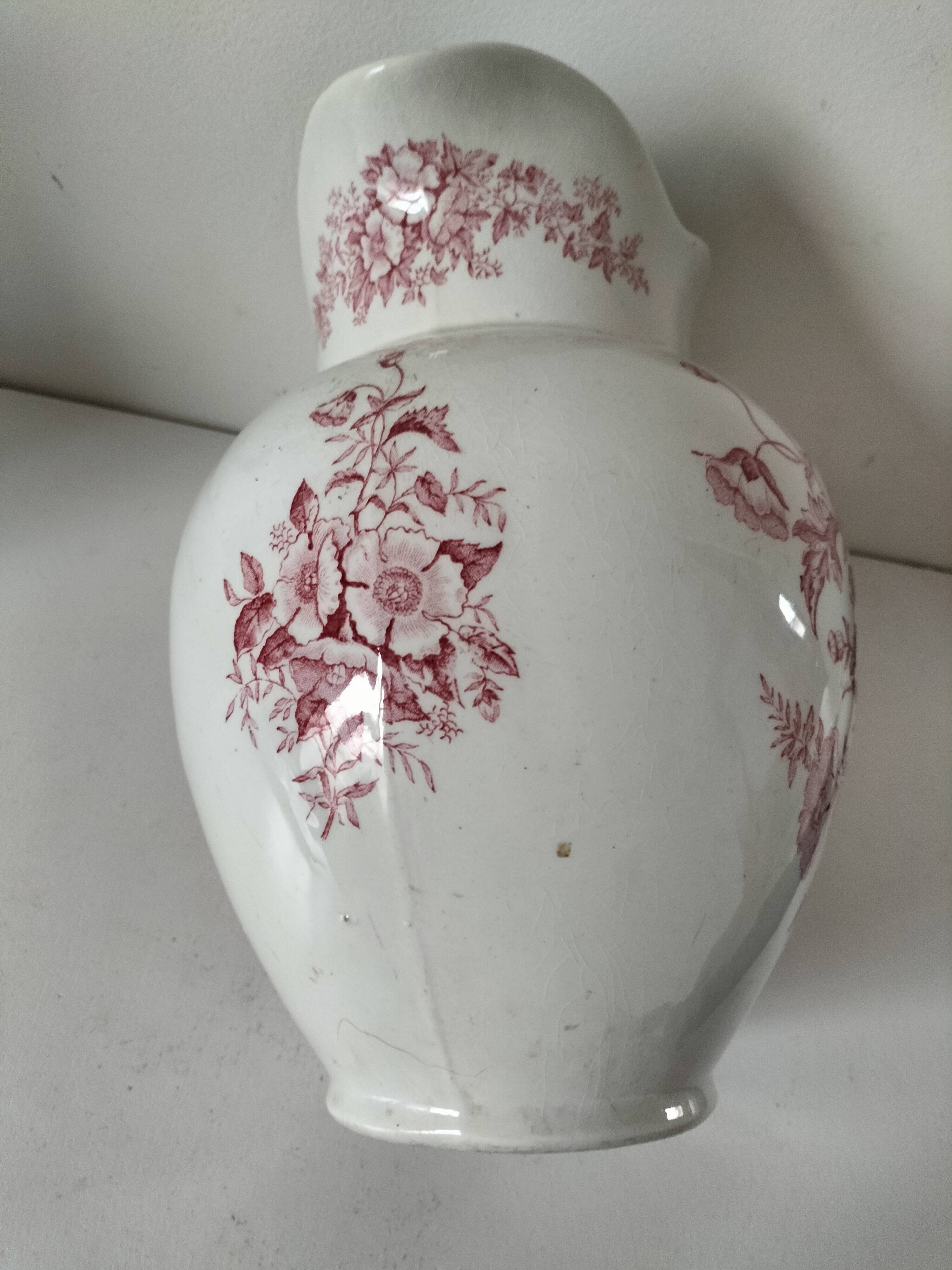 Large earthenware jug – Onnaing pottery (Nord), “Poppy” decoration