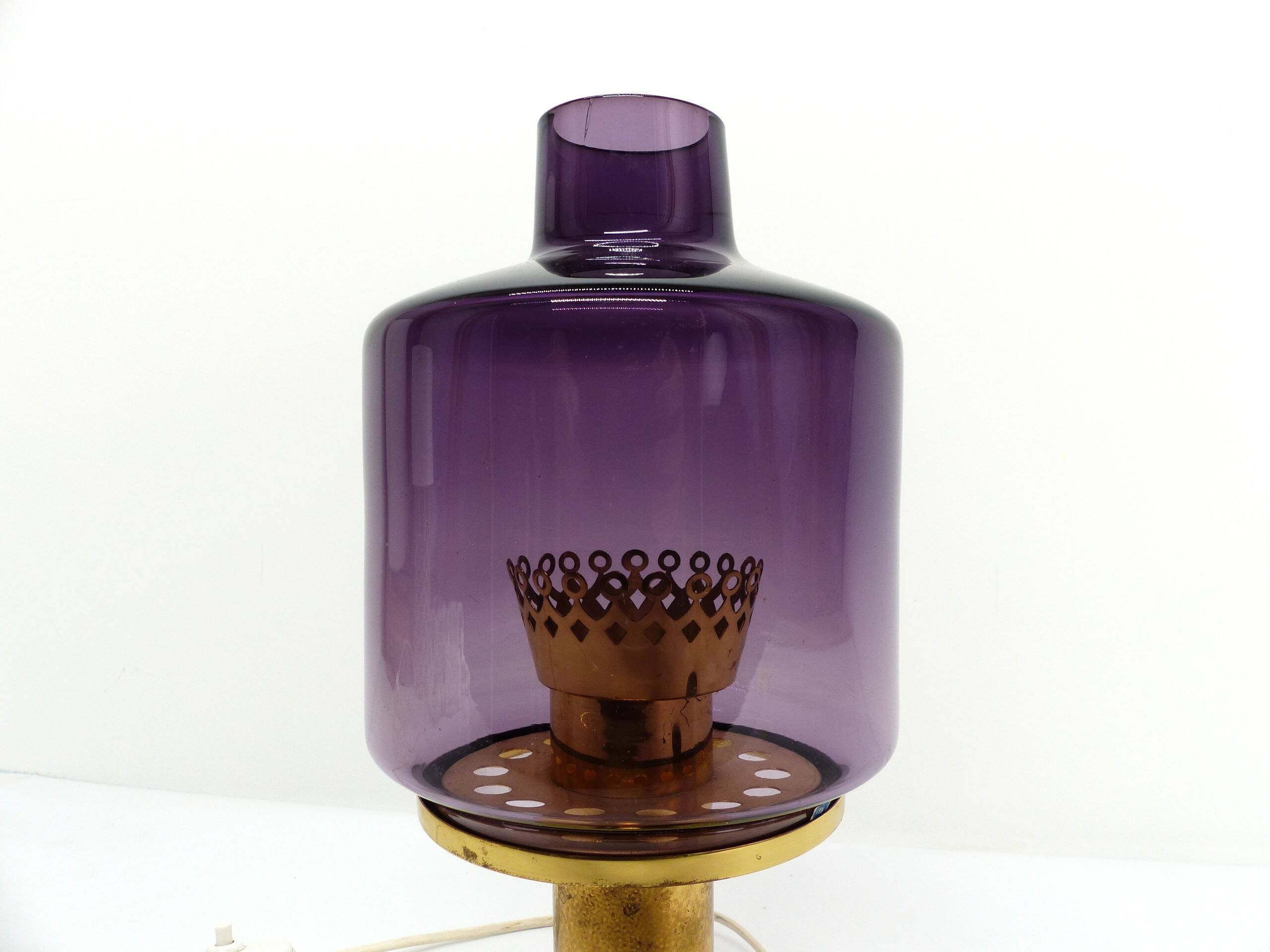 Hans-Agne Jakobsson Scandinavian lamp brass and purple glass B 102