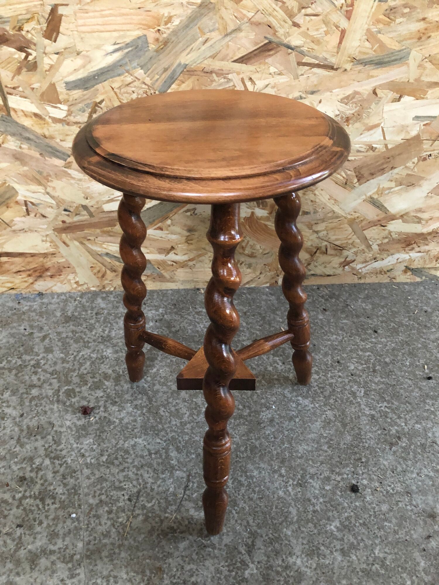 Old milking stool twisted feet vintage wood