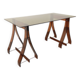 Vintage Marcello Gacita and Pierre Tiberi desk in smoked glass and plexiglass