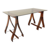 Bureau vintage Marcello Gacita et Pierre Tiberi en verre fumé et plexiglas