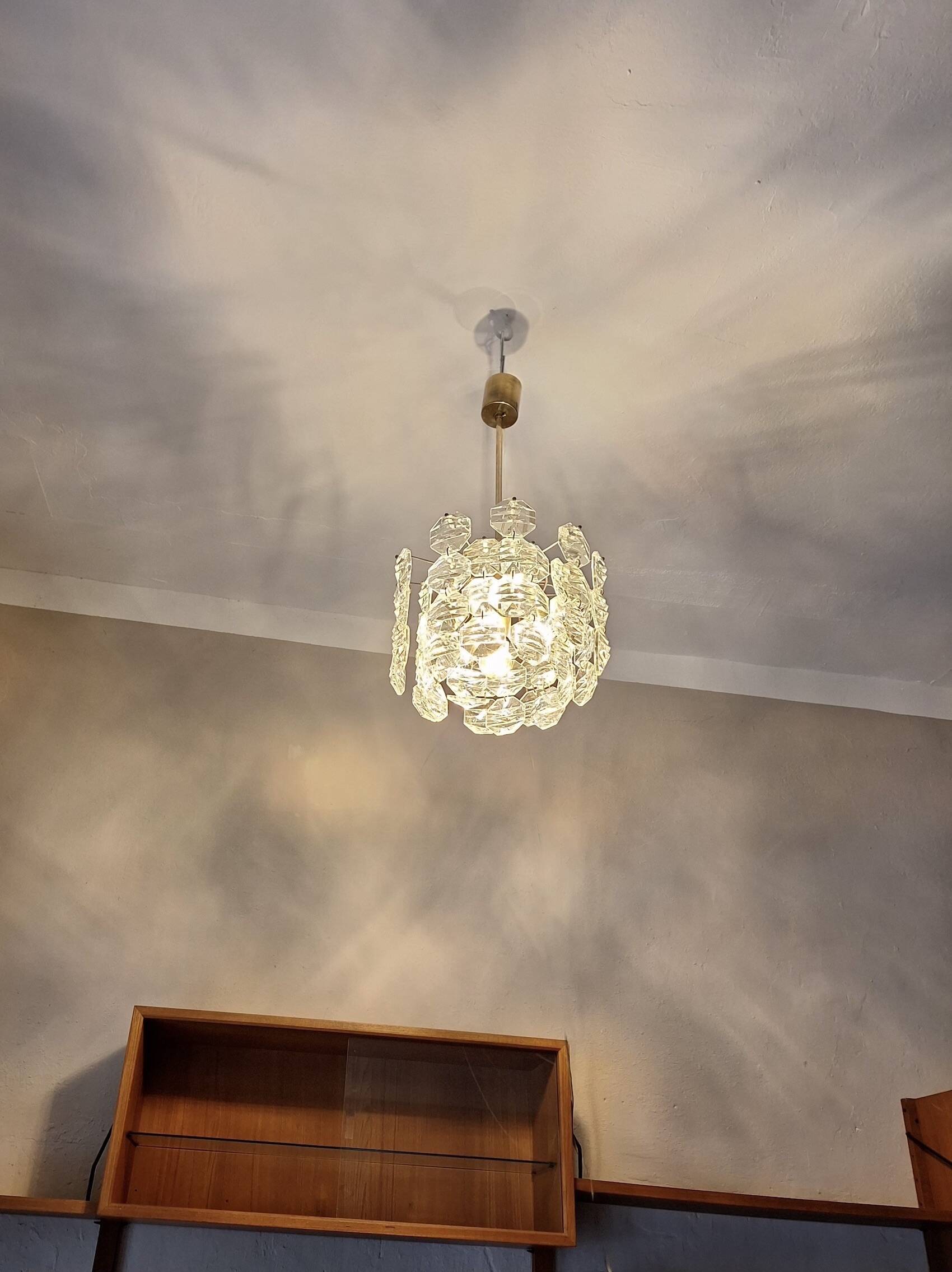 Kinkeldey brass and faceted glass 3- level chandelier, 1960s