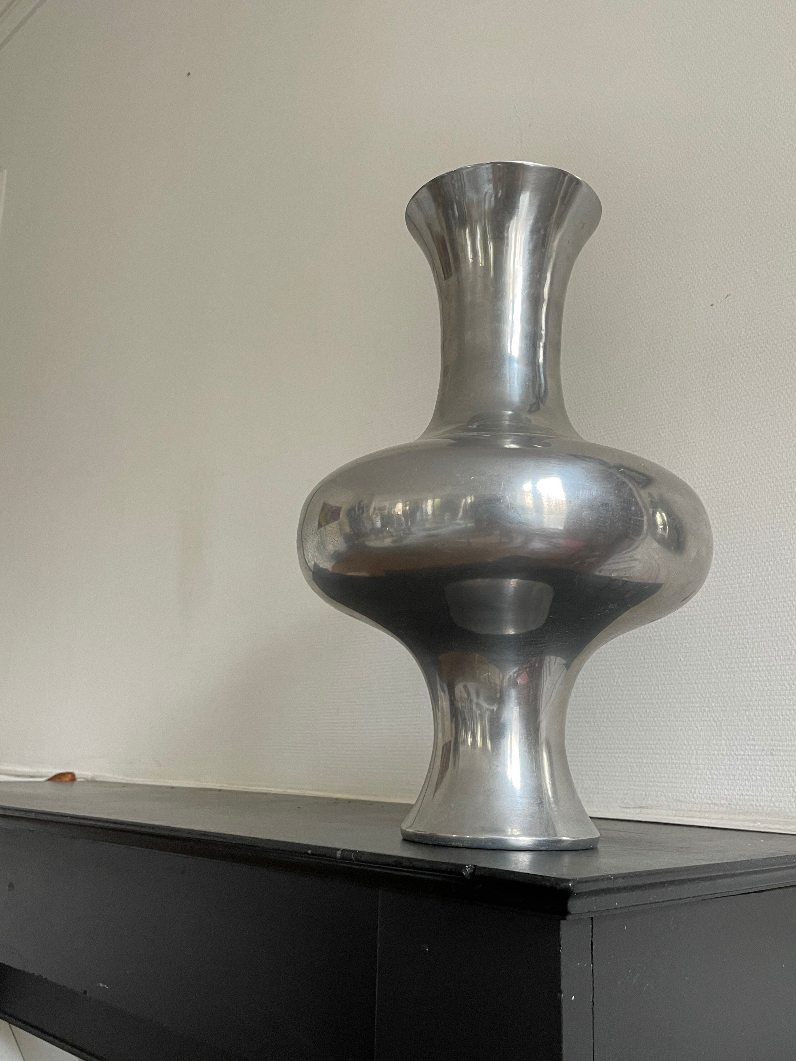 Large space age stainless steel vase, vintage seventies design 1970