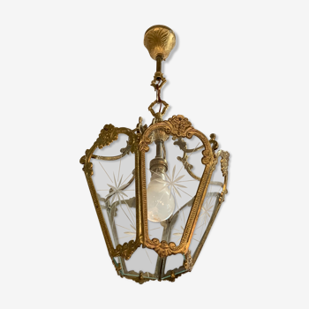Suspension for vestibule hall gilded bronze cut glass