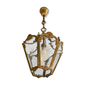 Suspension for vestibule hall gilded bronze cut glass