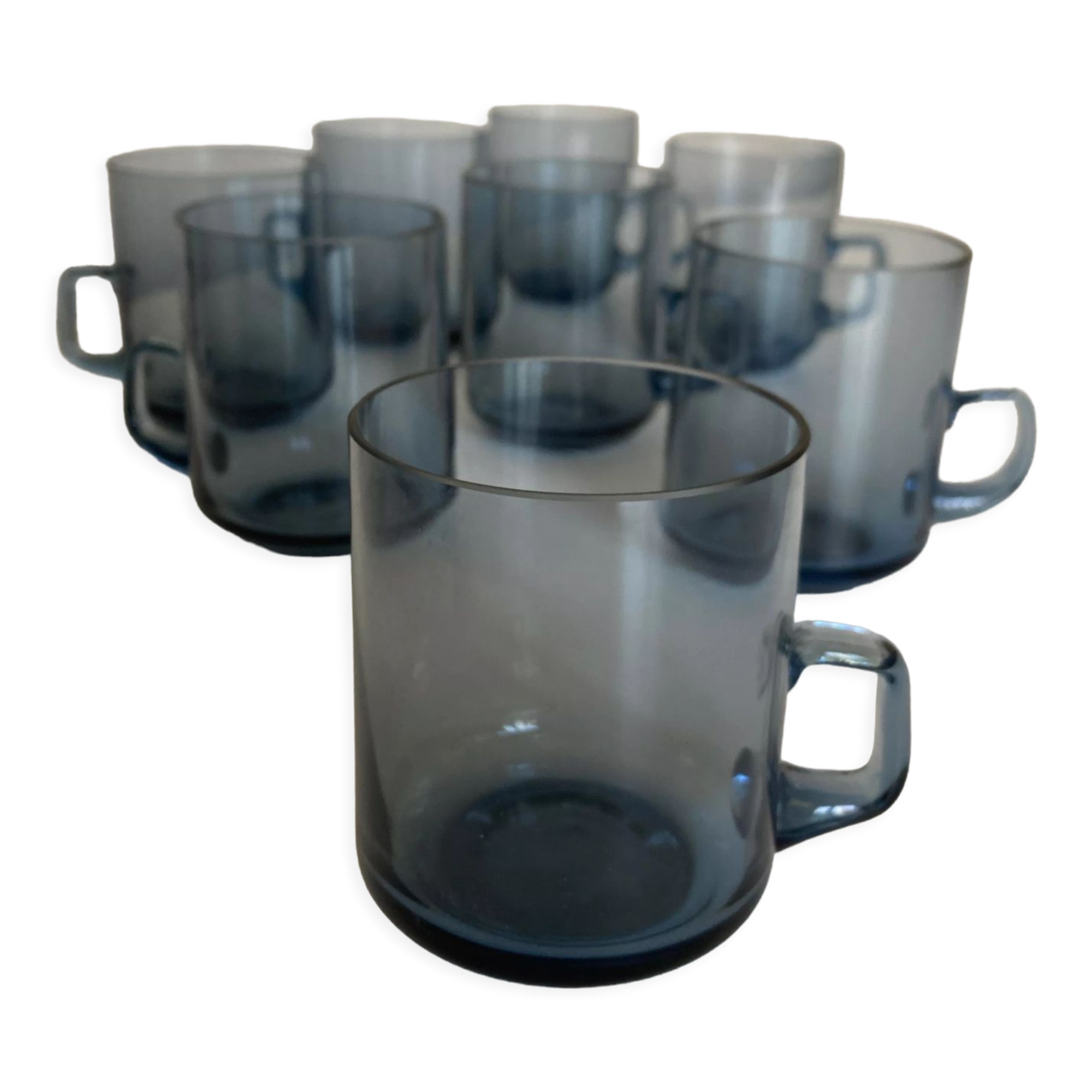 Set of 8 glasses Scandinavian cups Denby-Milnor mid century modern ice blue