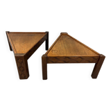 Brutalist triangular shaped oak coffee side tables 1970’s