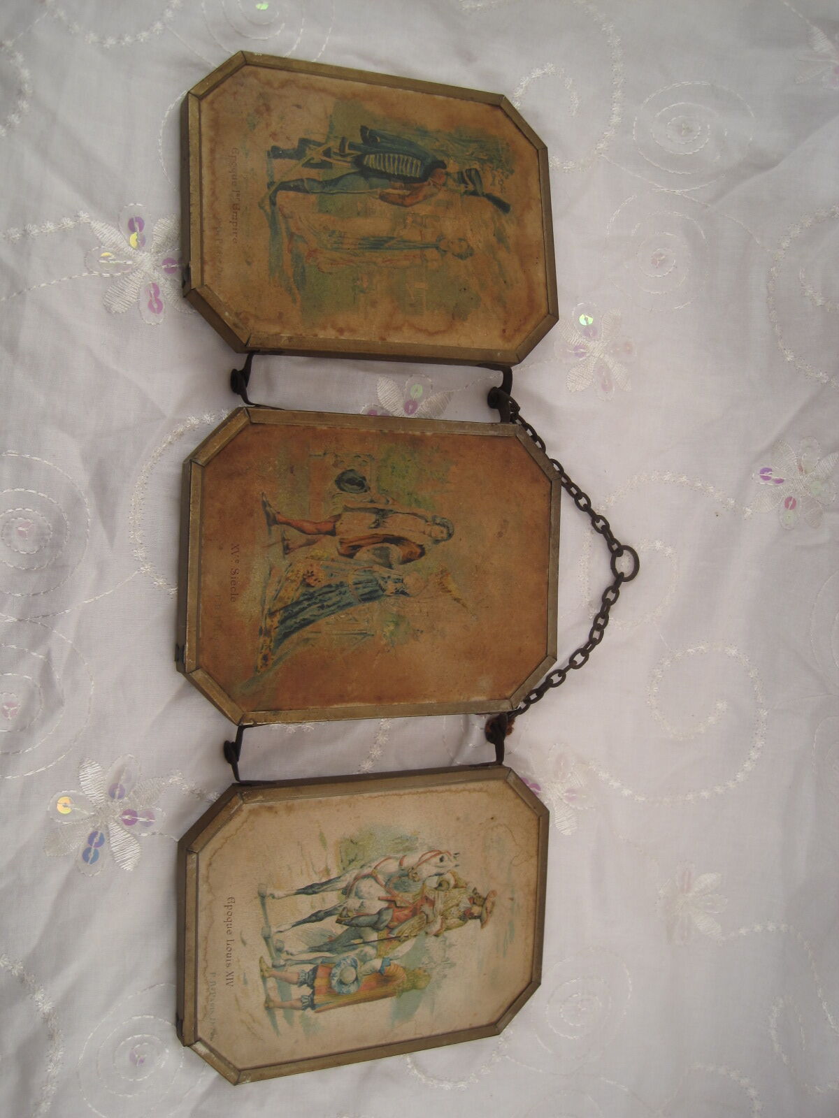 Triptych mirror of travel pocket lithographs p.b paris deposited around 1900