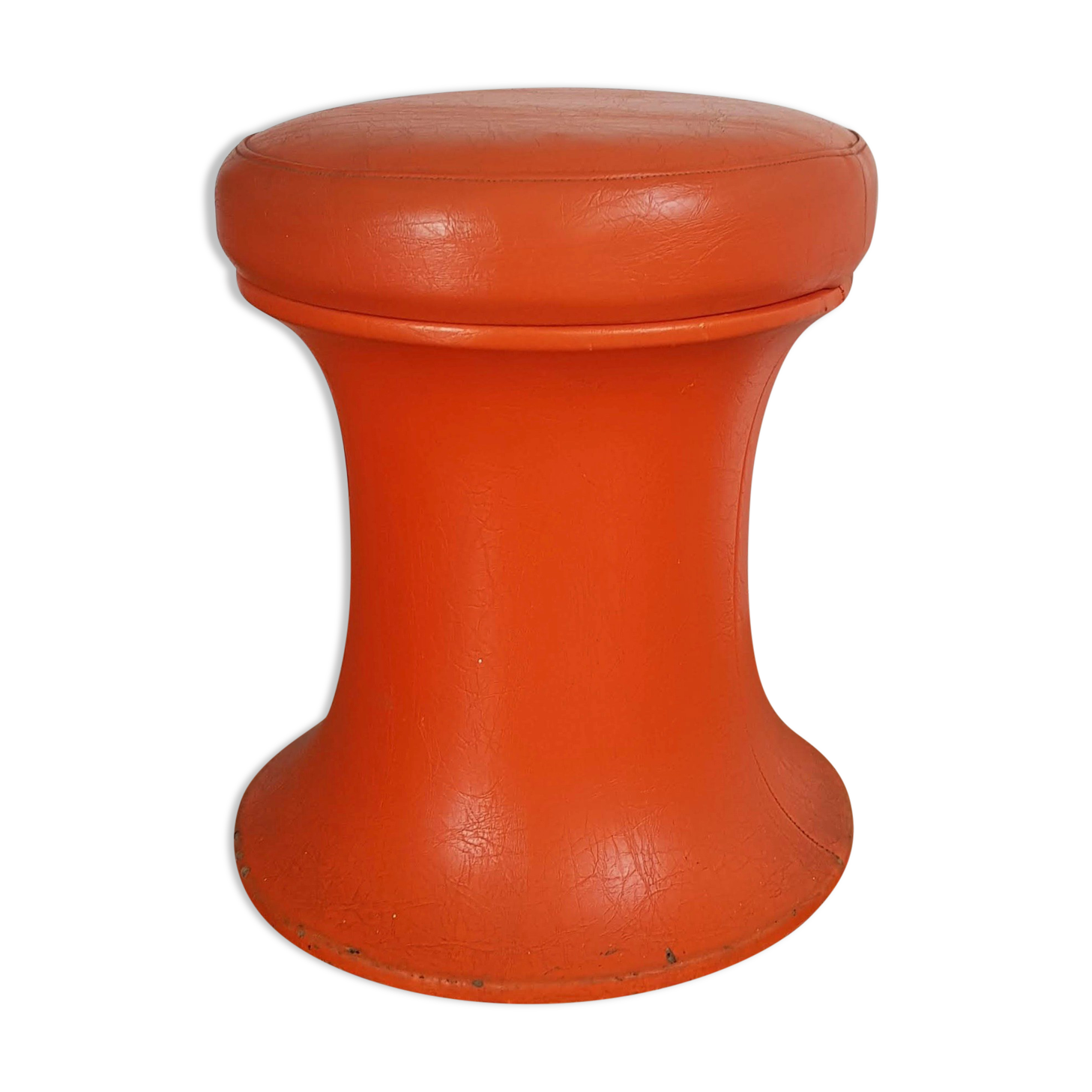 Vintage orange stool shape Tam Tam imitation leather