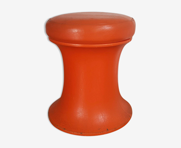Tabouret orange vintage forme Tam Tam simili cuir