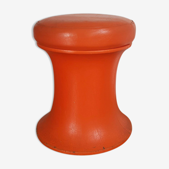 Vintage orange stool shape Tam Tam imitation leather