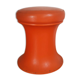 Tabouret orange vintage forme Tam Tam simili cuir