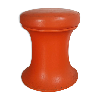 Vintage orange stool shape Tam Tam imitation leather