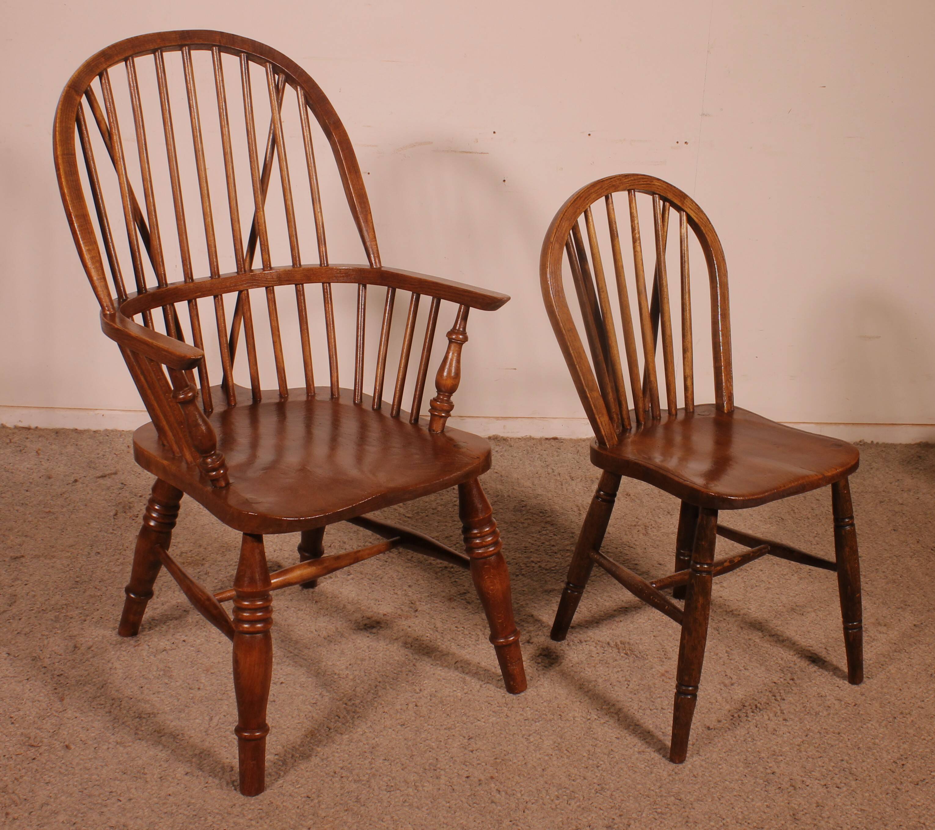 set of 5 Windsor chairs and two armchairs - 19th century
