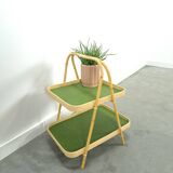 Rattan double tray with green leaf vintage fruit basket