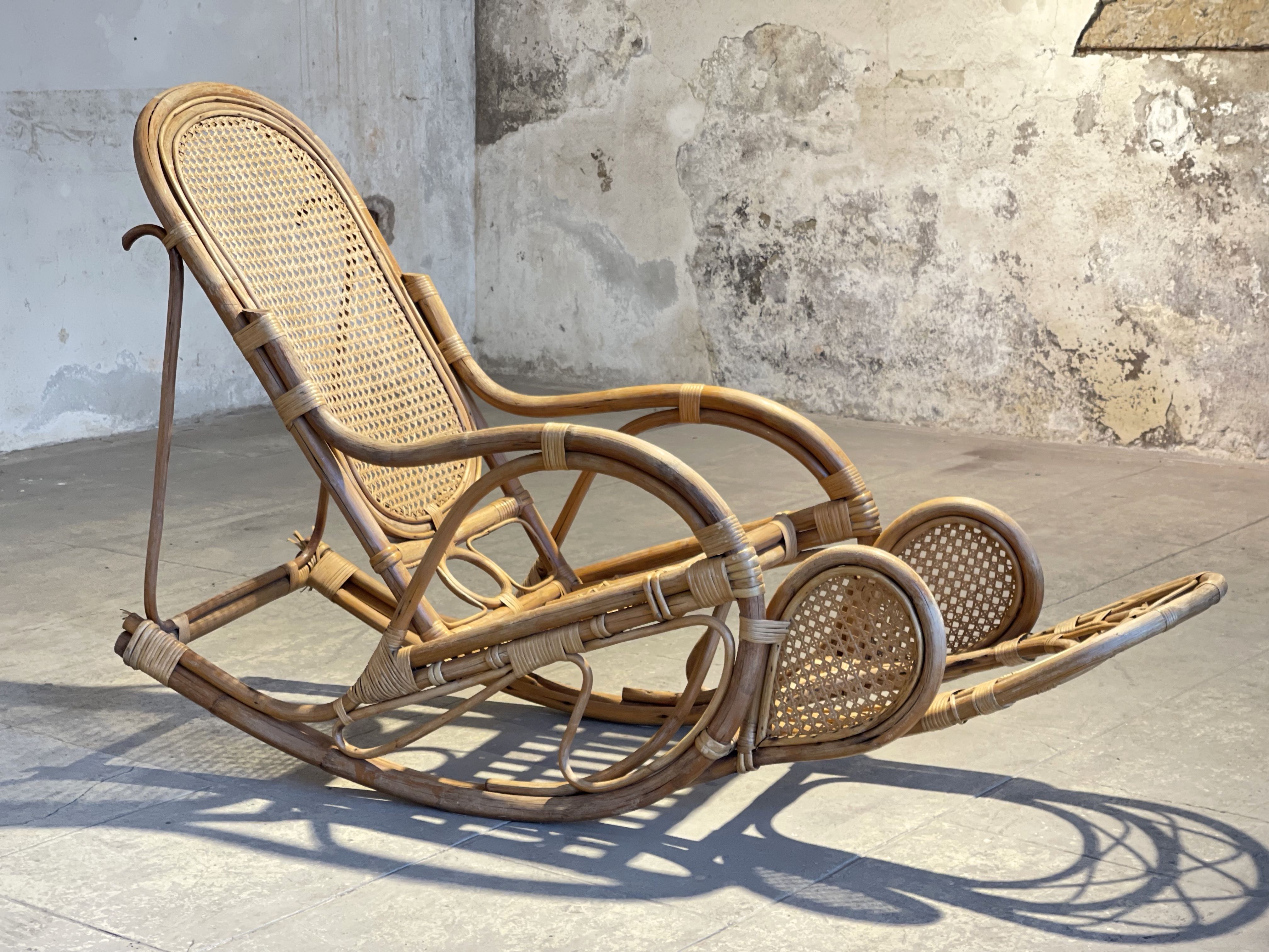 XXL vintage rattan garden armchair or deck chair