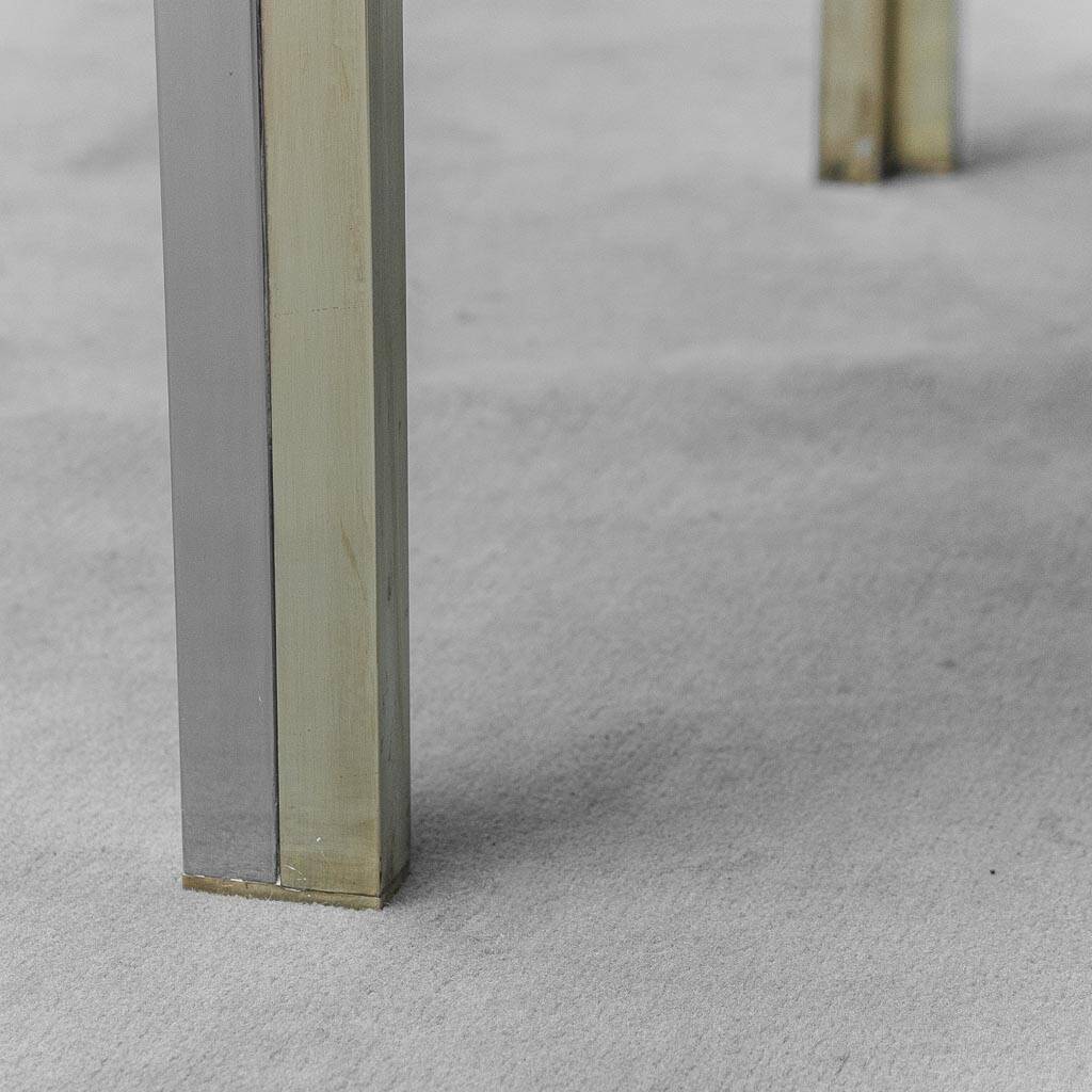 Tavolino da salotto vetro acciaio ottone anni ’70 vintage modernariato