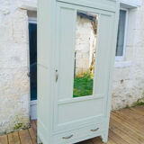 Art Deco sage green bonnetière wardrobe