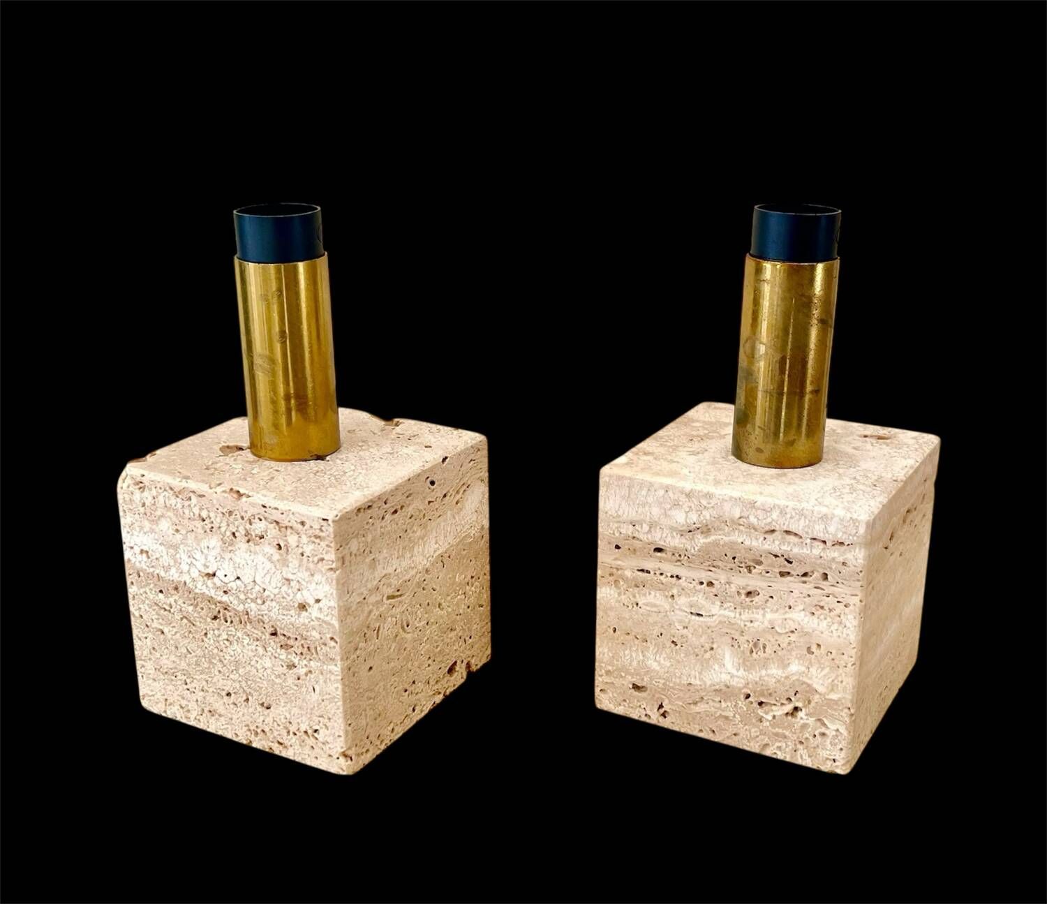 Cerri Nestore pair of travertine marble lamps, Italy 1970