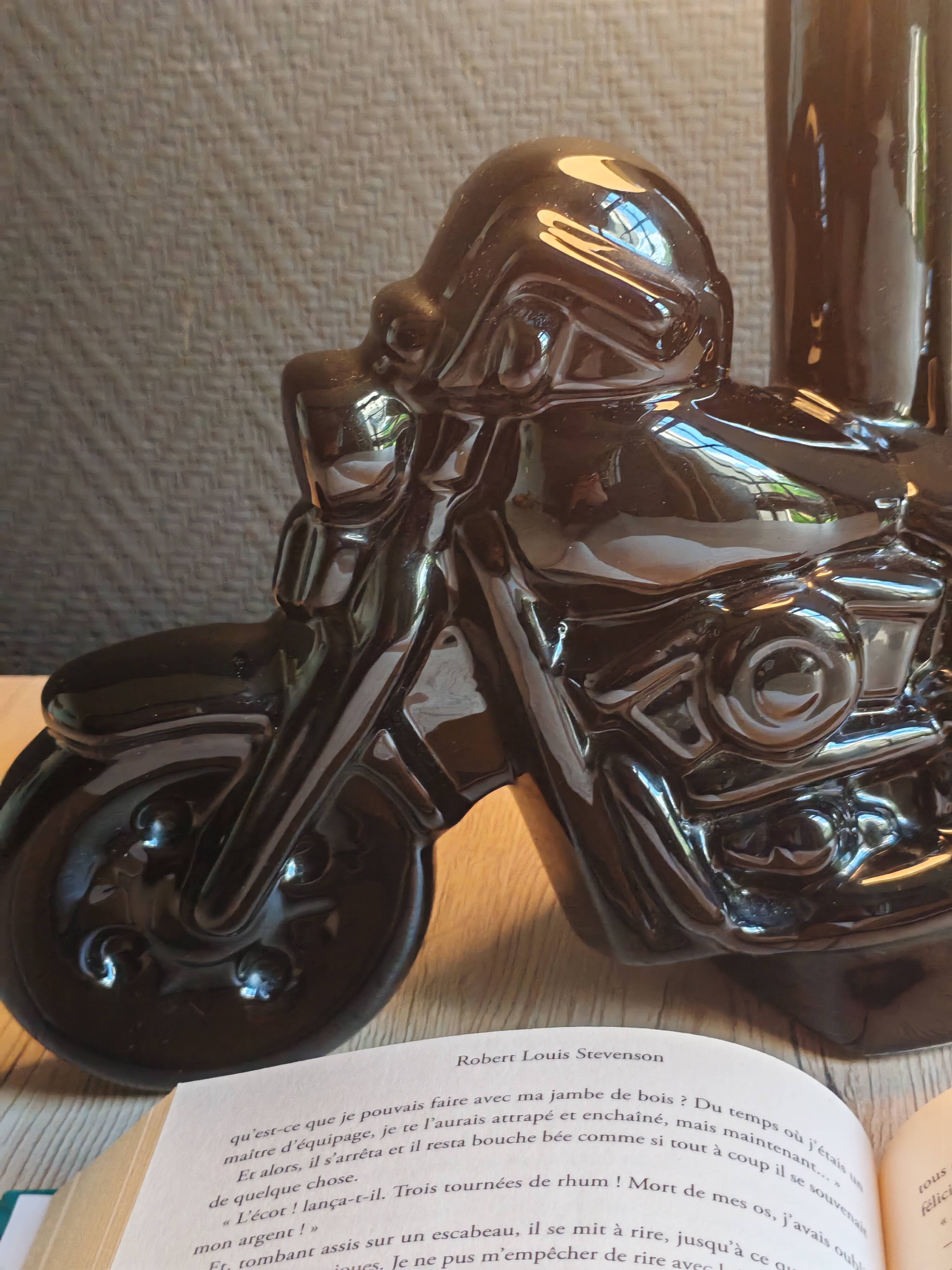 Vintage black ceramic motorcycle table lamp | Harley Davidson style