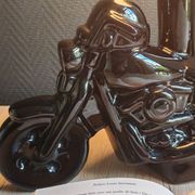 Vintage black ceramic motorcycle table lamp | Harley Davidson style