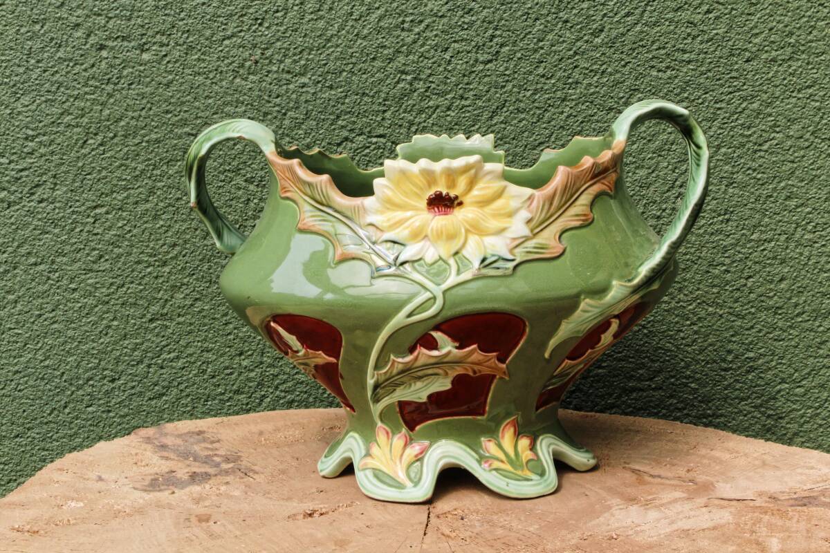 Art Nouveau slip planter with thistles