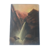 Tableau ancien  huile sur toile paysage nord américain chute d'eau