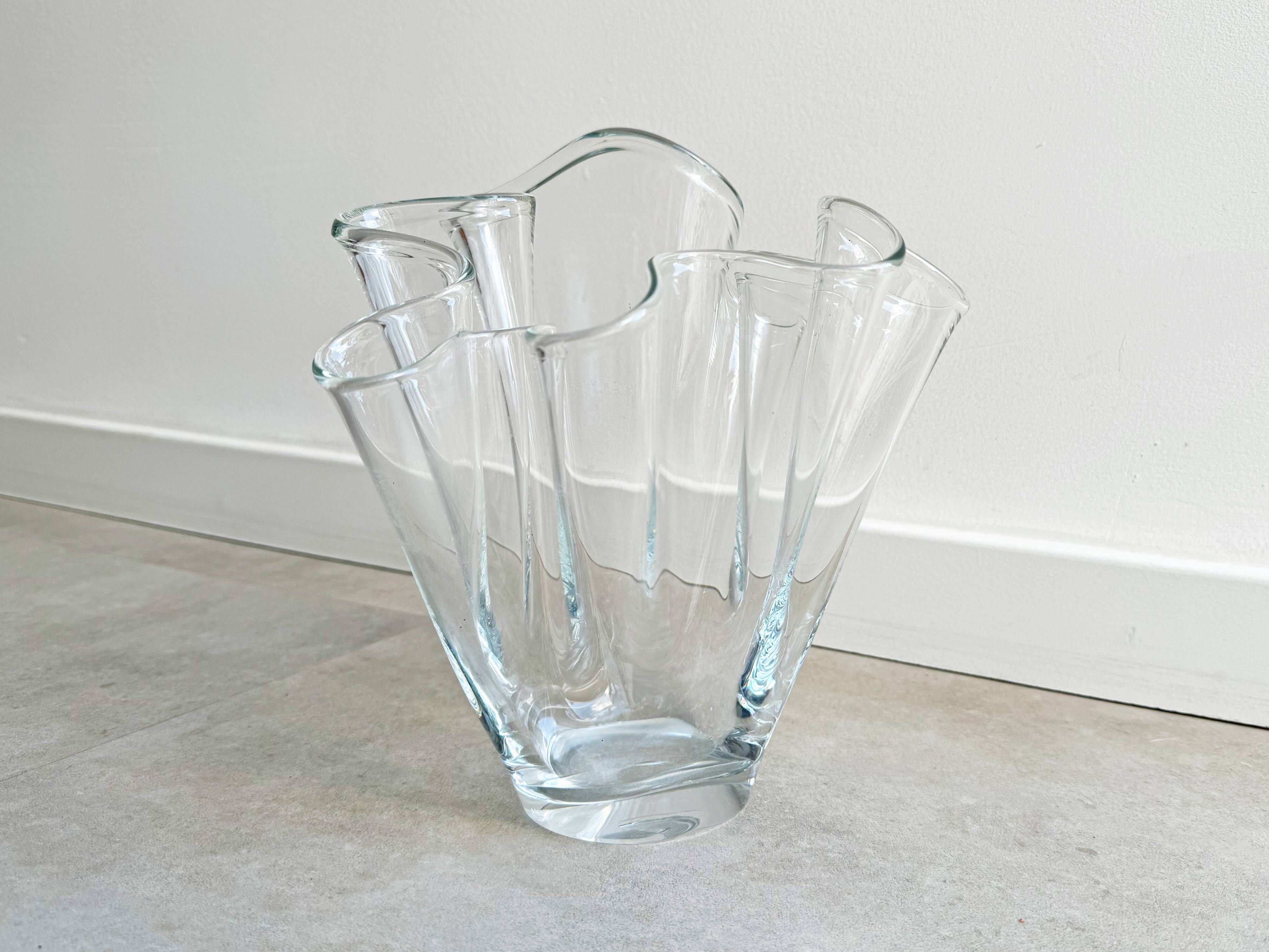 Vintage folded clear glass vase - wave