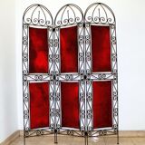 Paravent orientaliste en fer forgé et cuir peint