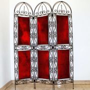 Orientalist screen in wrought iron and painted leather