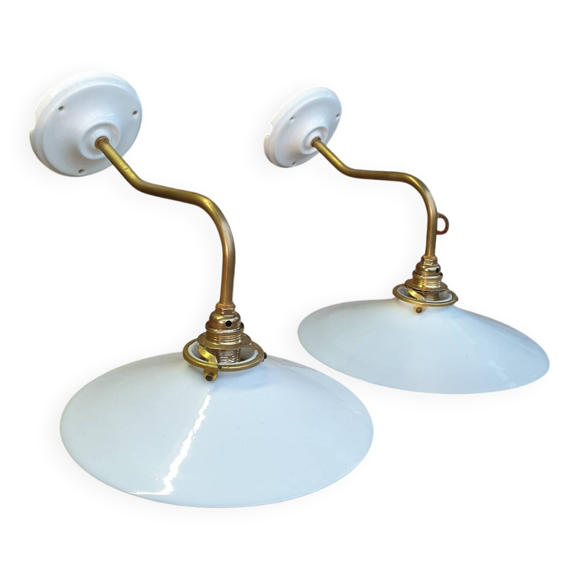 White opaline swan neck wall lights