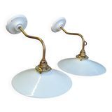 White opaline swan neck wall lights