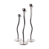 Trio de bougeoirs en métal argenté de mesa, italie, 1980