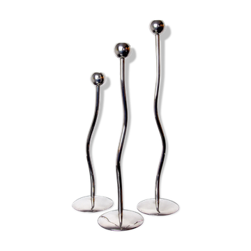 Trio of silver metal candle holders by Mesa, Italy, 1980