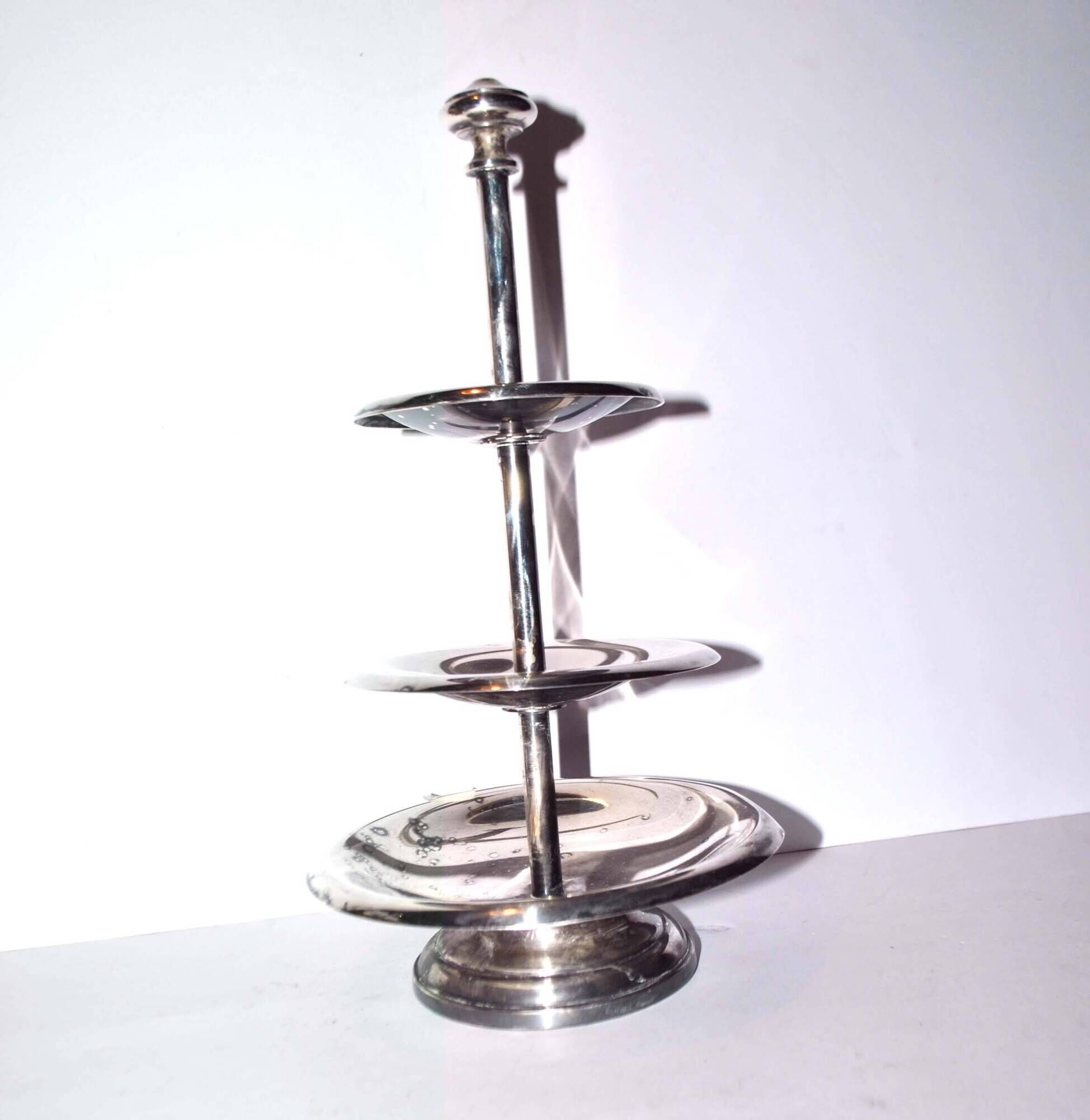 Vintage silver metal tray - pedestal table display for sweet cakes Hotel Buffet H29cm