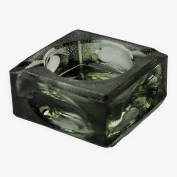 Black magnifying ashtray by Antonio Imperatore, frosted murano glass, Italy, 1970