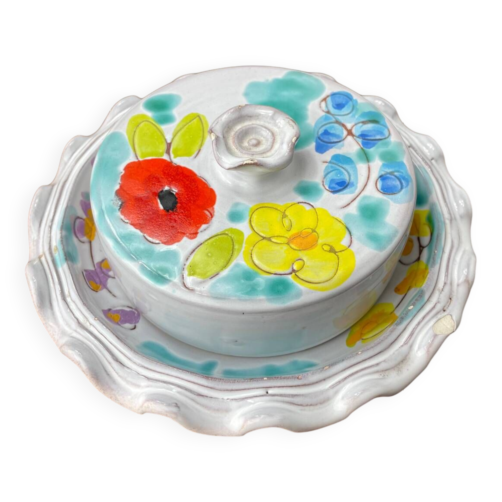 Vallauris ceramic corolla butter dish