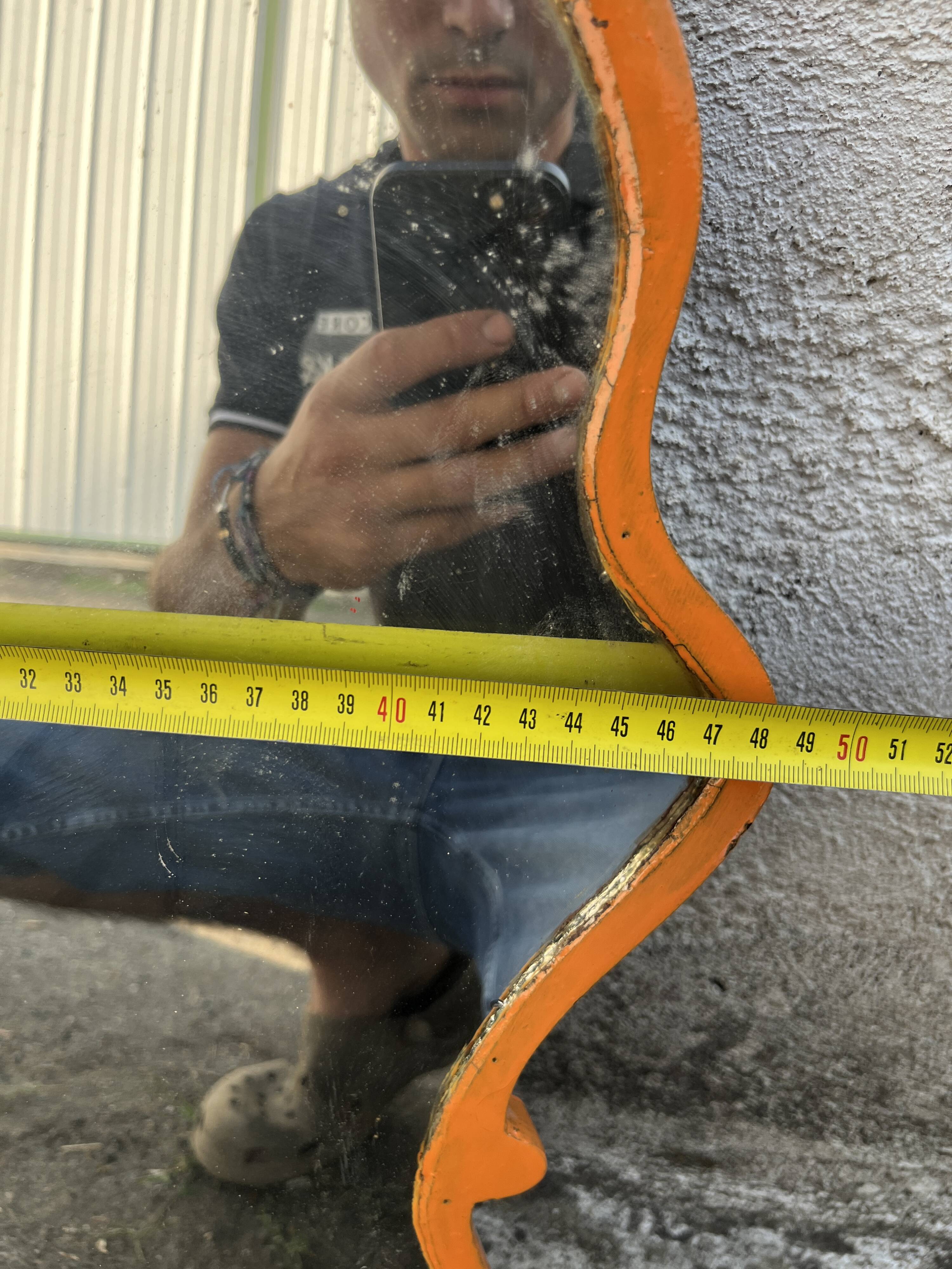 Vintage Venetian mirror, orange painted wooden frame