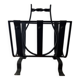 Brutalist wrought iron magazine rack from the 50s