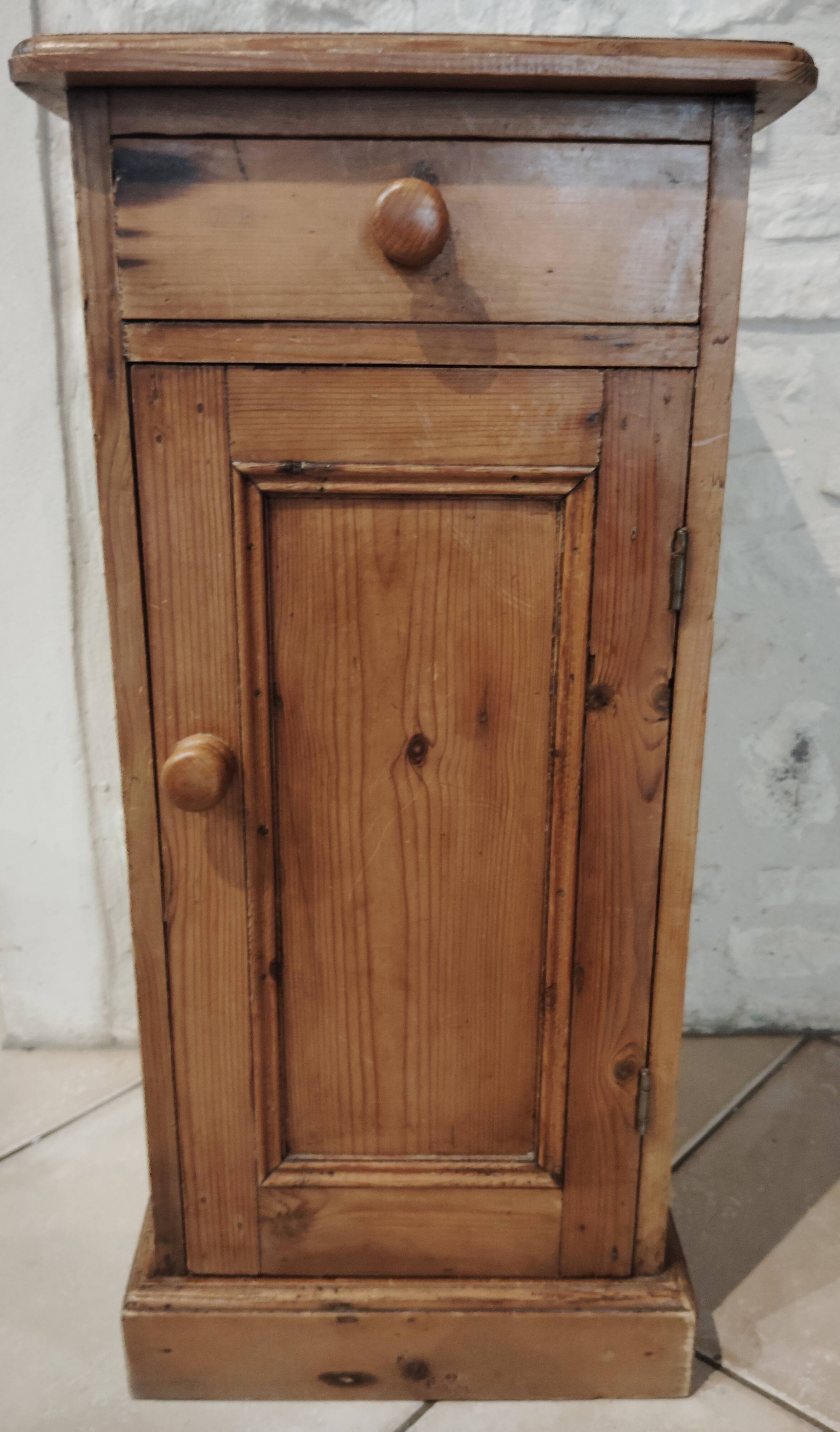 Old bedside table in old pine