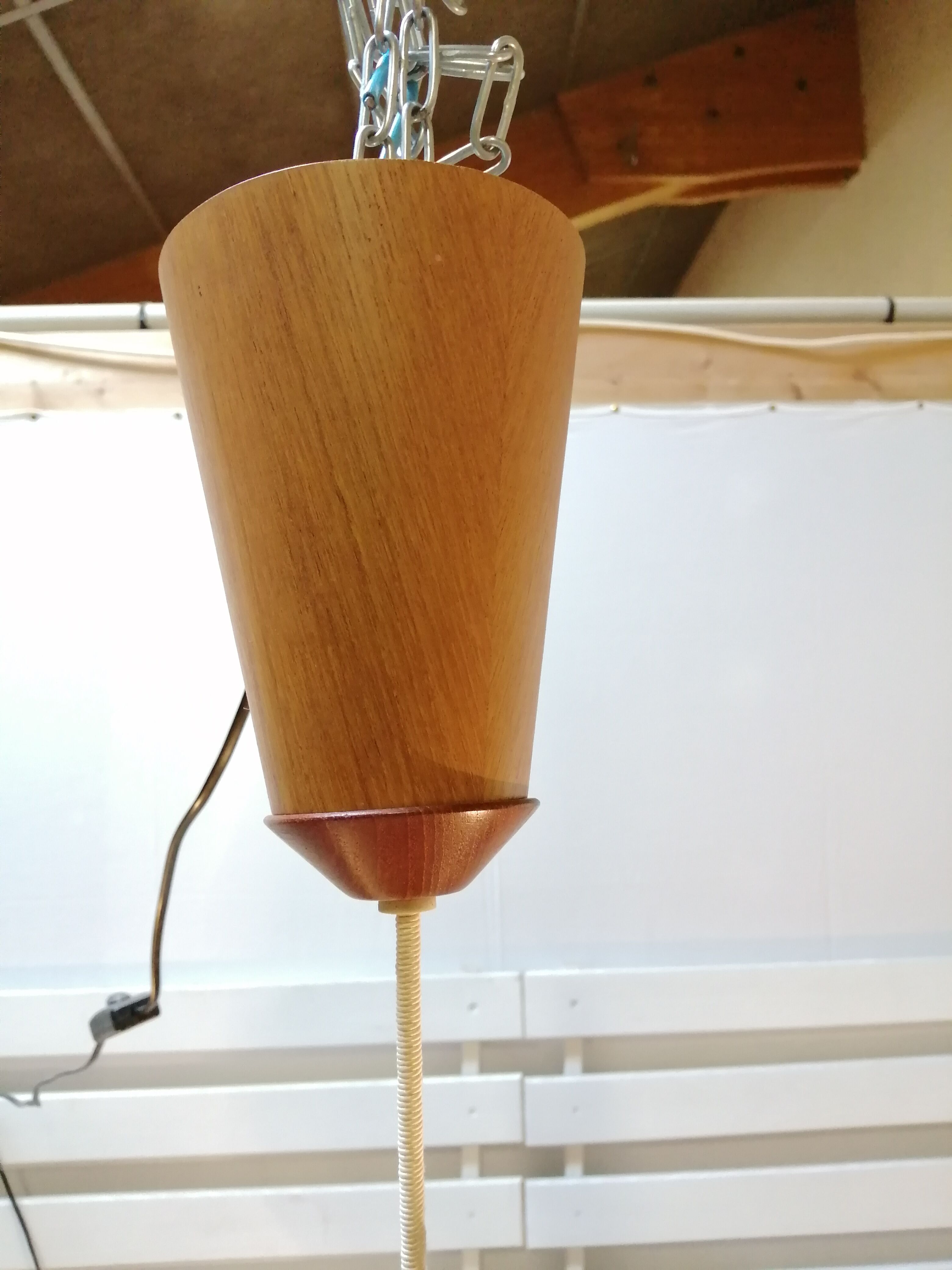 Sisal Ufo pendant lamp and vintage teak by Temde Leuchten