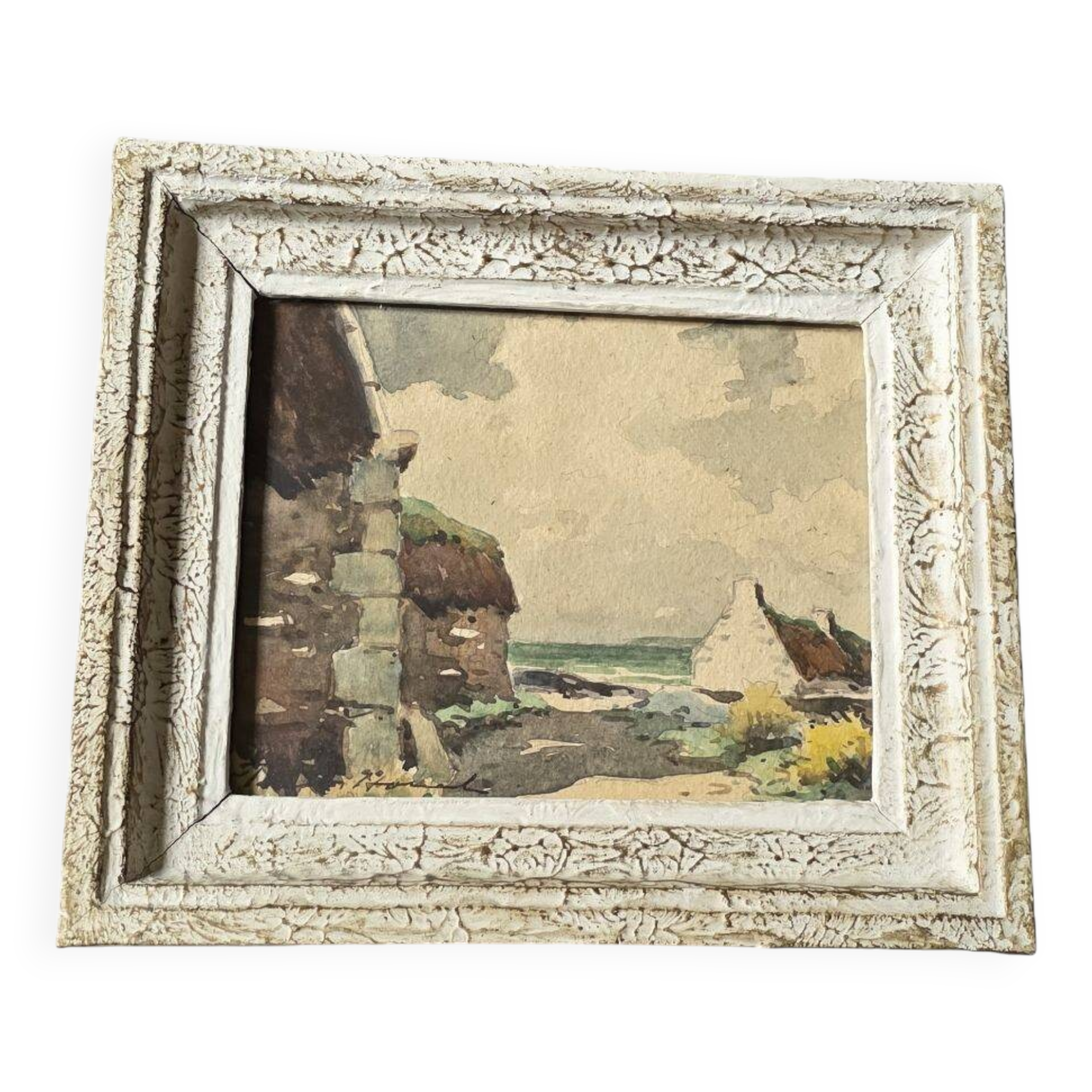 Claude Houal Watercolour No. 21 Cottages of Morbihan Circa 1950