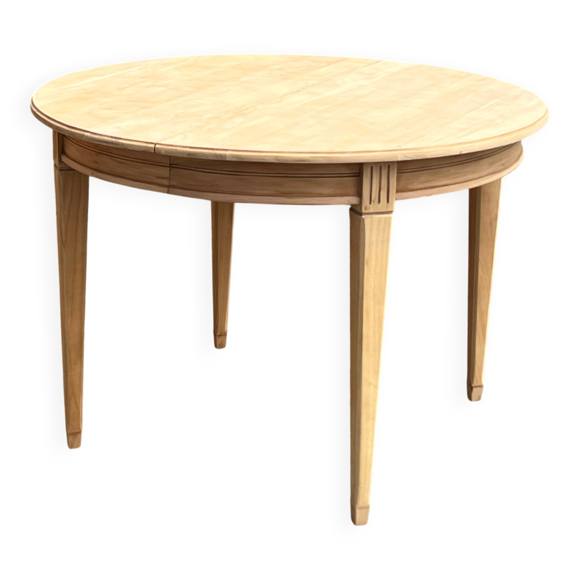Round table with 2 extensions in raw solid wood - renovated antique table