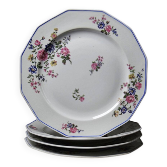 4 Bernardaud Limoges porcelain dinner plates with floral decoration, 1920s-1950s