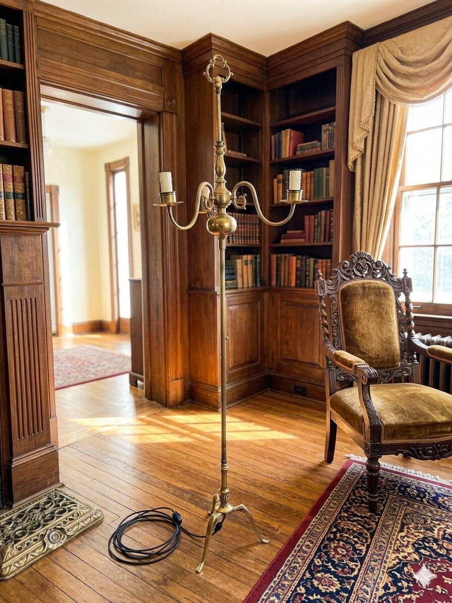 Vintage tripod floor lamp in brass from the 70s/80s.