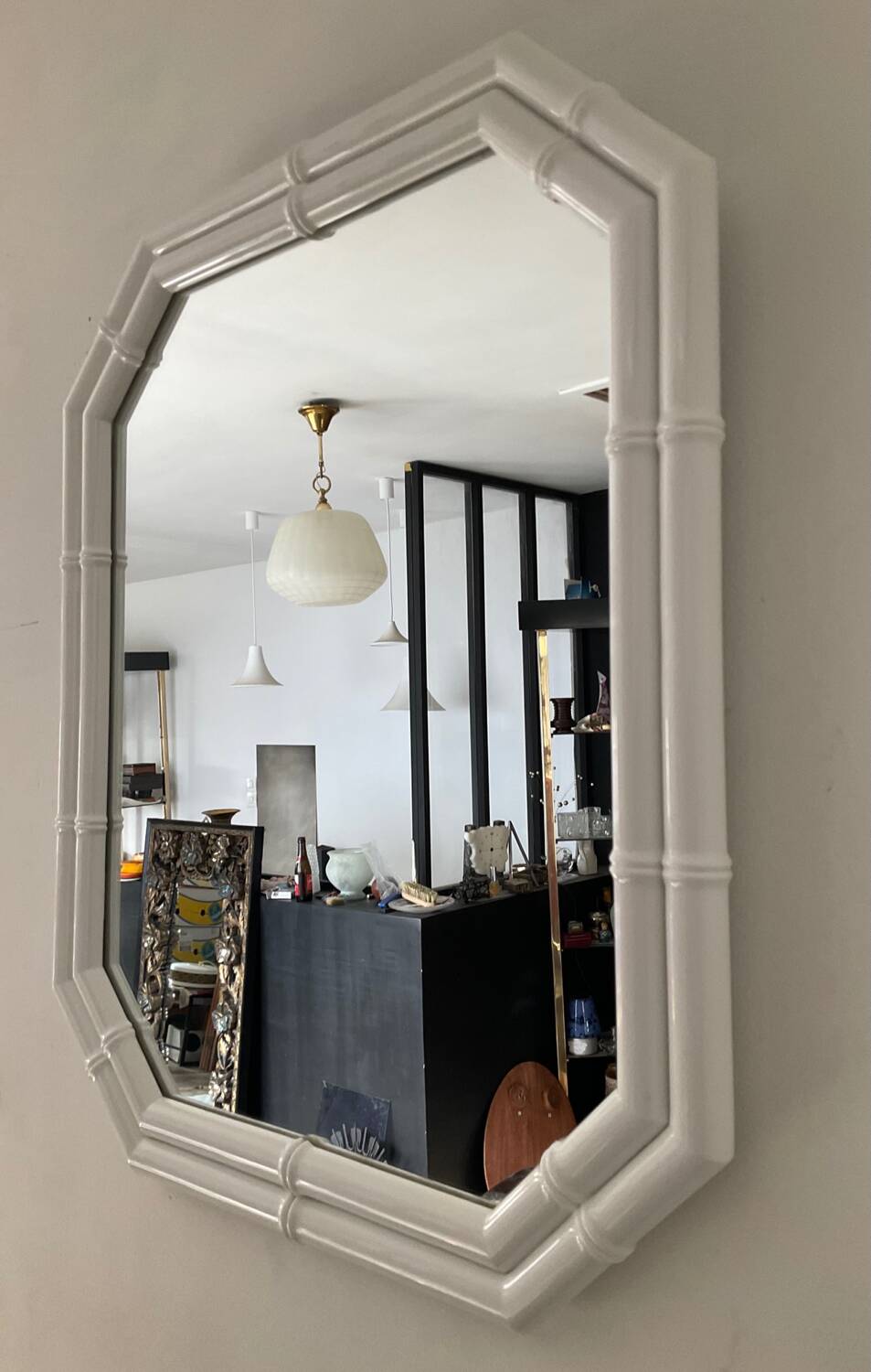 Vintage bamboo-style backelite mirror from the 70s