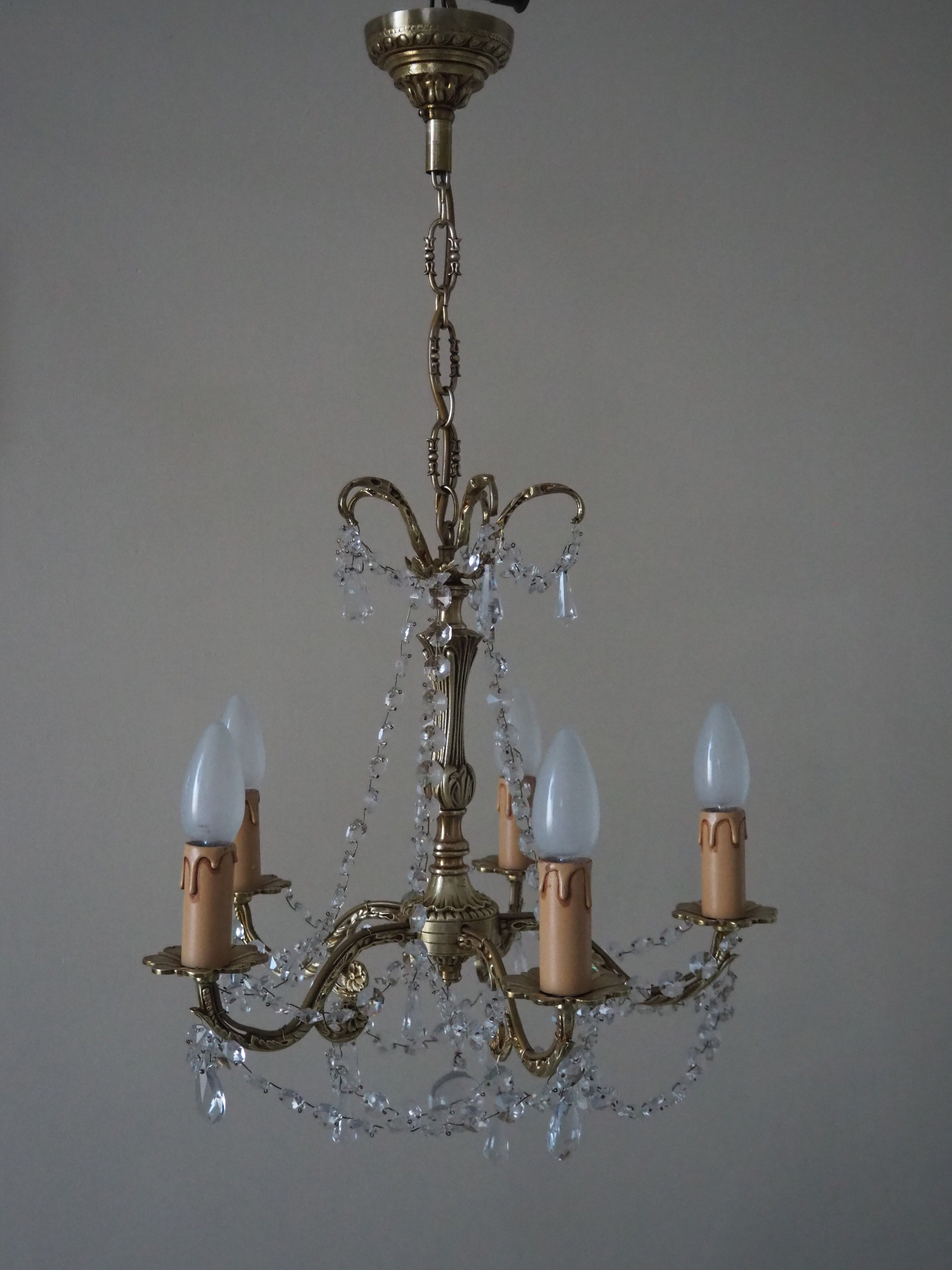 Bronze chandelier and crystal pendants – 5 lights