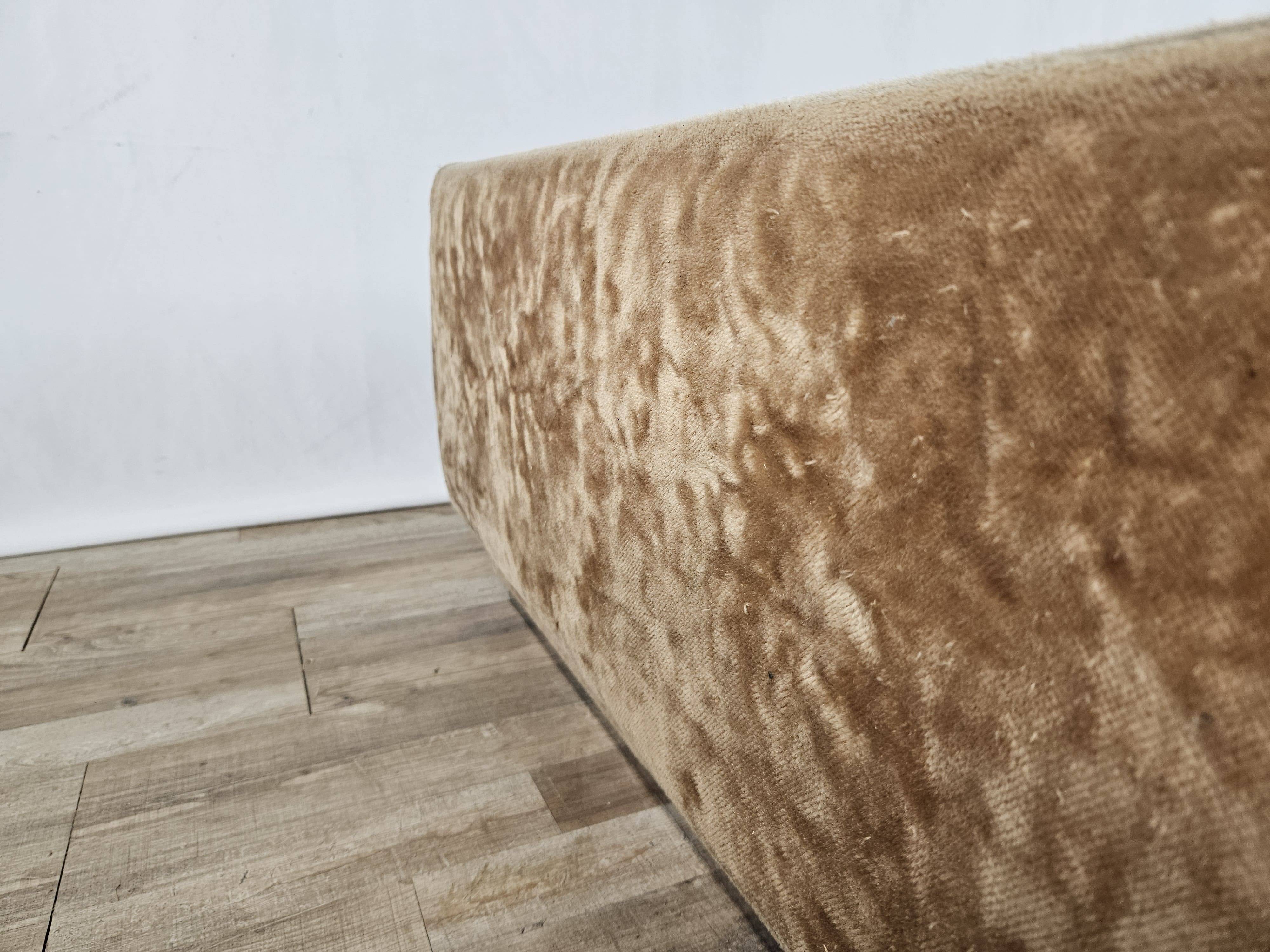 1970s coffee table covered in fabric with glass top