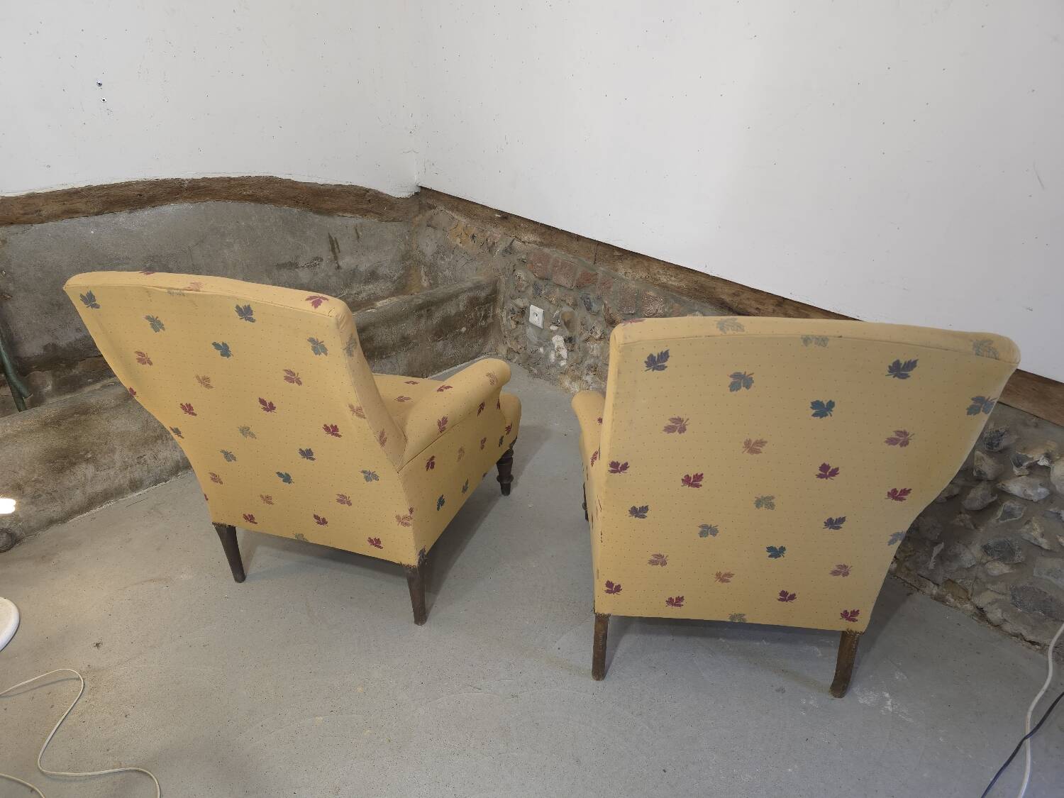 Pair of light mustard yellow English armchairs